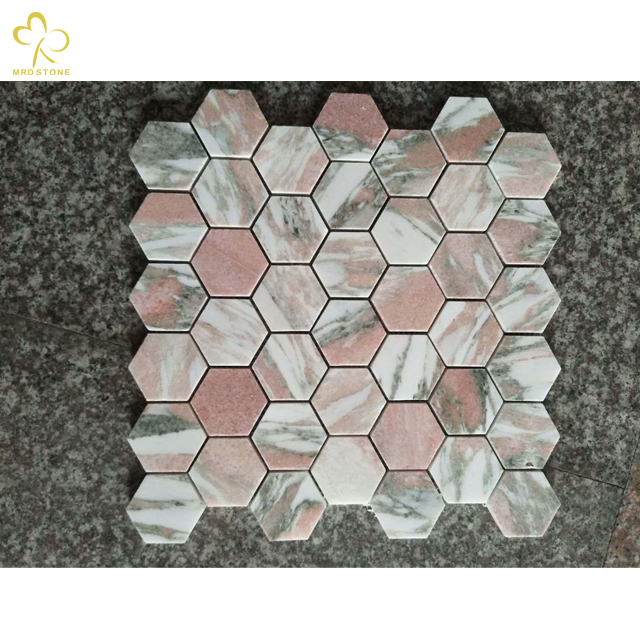 Fabricante de hoja de mosaico de hexágono de mármol natural rosa